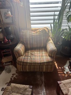 Plaid Upholstered Accent Armchair
