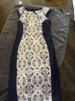 Navy Blue and White Patterned Bodycon Dress