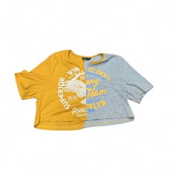 SHEIN Yellow & Gray Color Block Eagle Graphic Crop Top Women's M