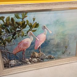 Gorgeous Extra Large Florida Spoonbill Art / Custom Framed 