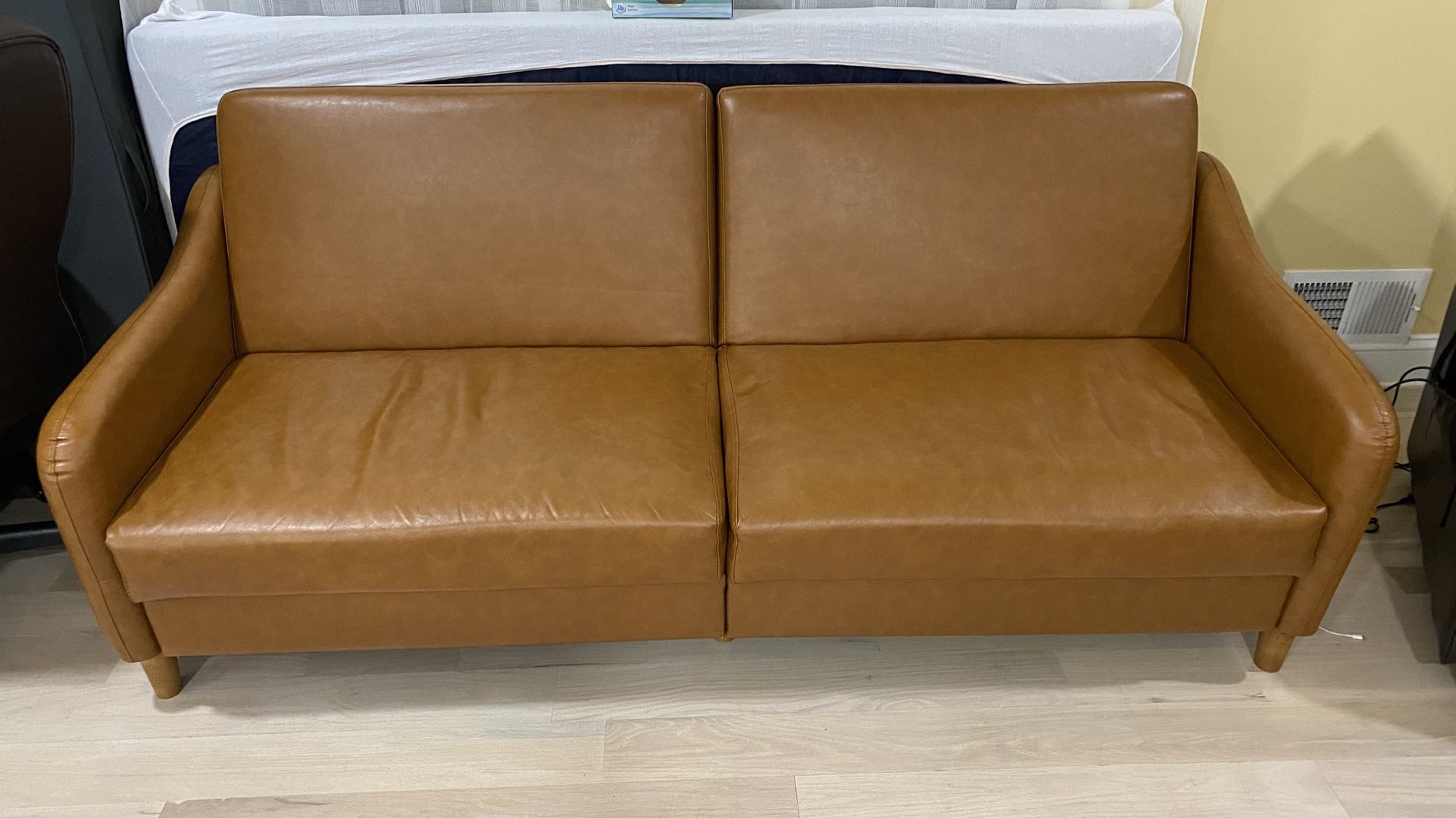 Camel faux leather Sofa Sleeper