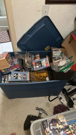 Full Bin Of Old Vintage Cards Sports Figures Toys And More