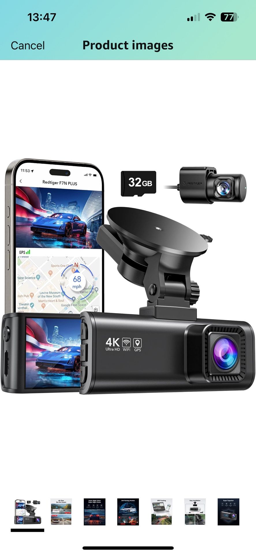 REDTIGER Dash Cam Front Rear, 4K/2.5K Full HD Dash Camera for Cars, Included 32GB Card, Built-in Wi-Fi GPS, 3.18” IPS Screen, Night Vision, 170°Wide A