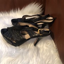 Prada Black Leather Platform Heels