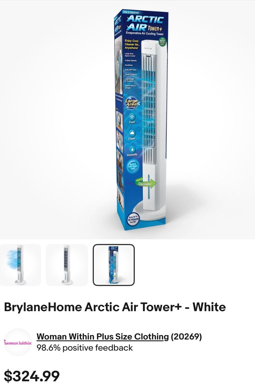 🪼 $79 Arctic Air Tower Electric Portable Cooling Fan Quiet Operation 4 Speeds White🆕main