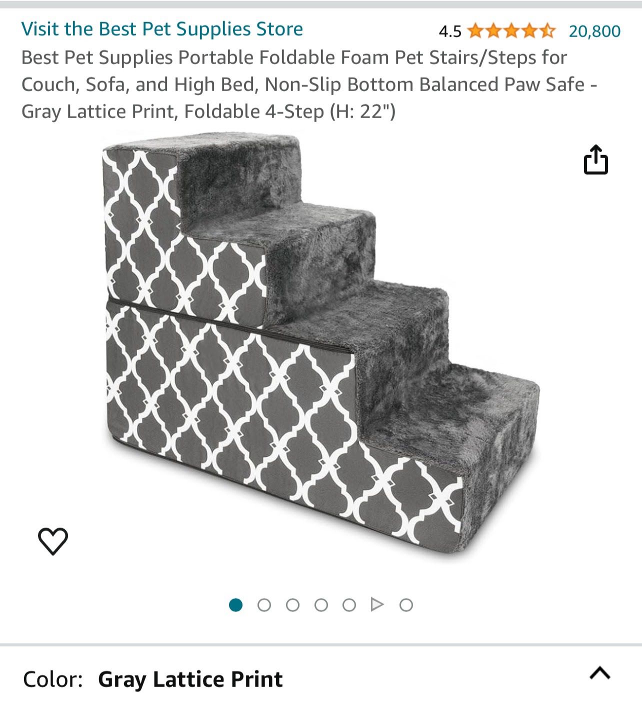 BRAND NEW Dog or Cat Stairs In Gray Lattice Print  22”H 28”L 16”W