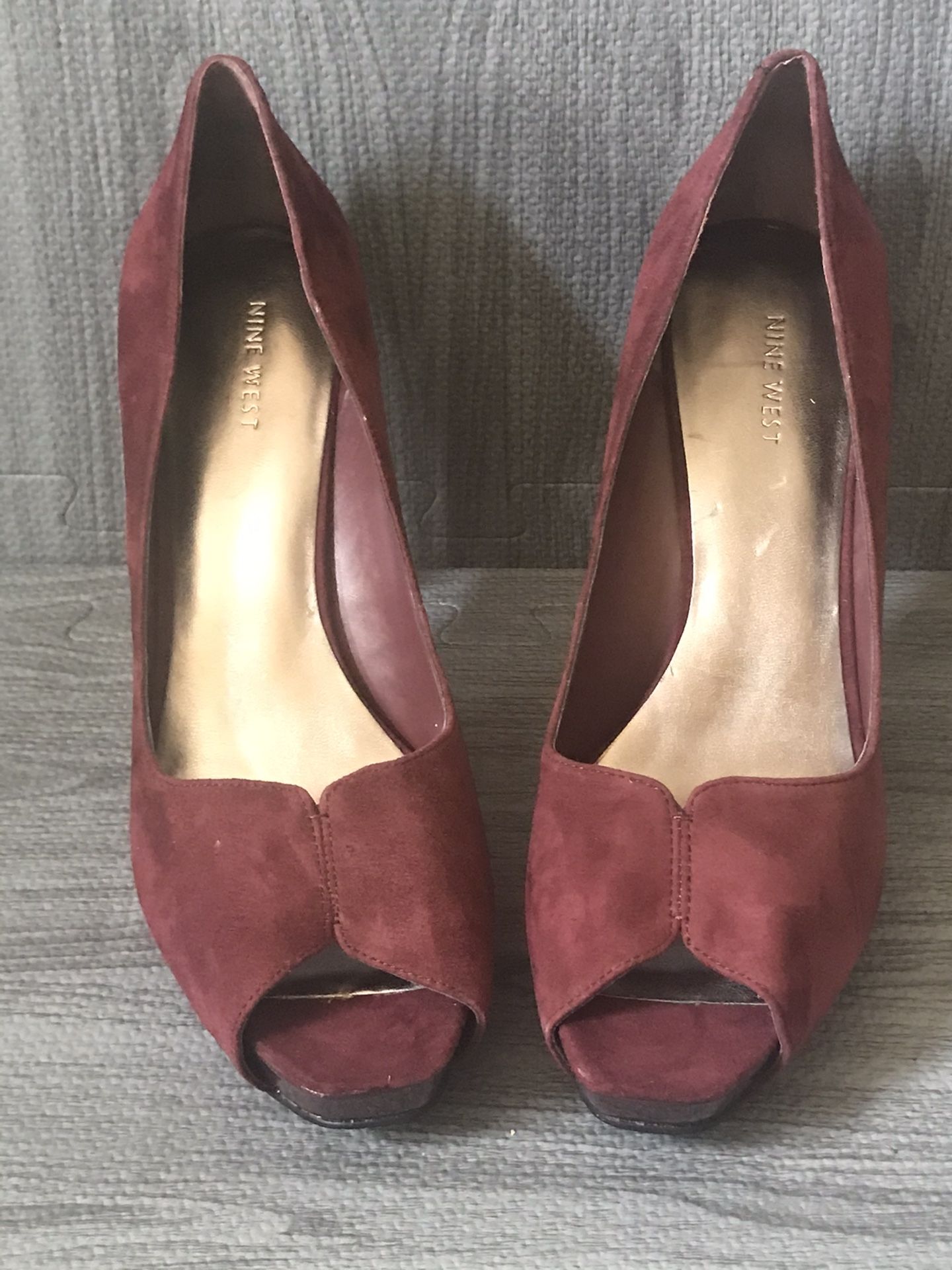 Wine Suede Peeky Toe Heels