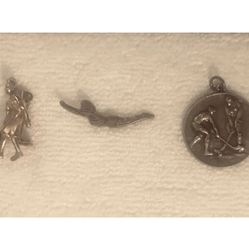 3 Vintage/Antique Sports Hockey Medal-Butch 11-4-3-Ladies Bowling Pin, Swim Pin