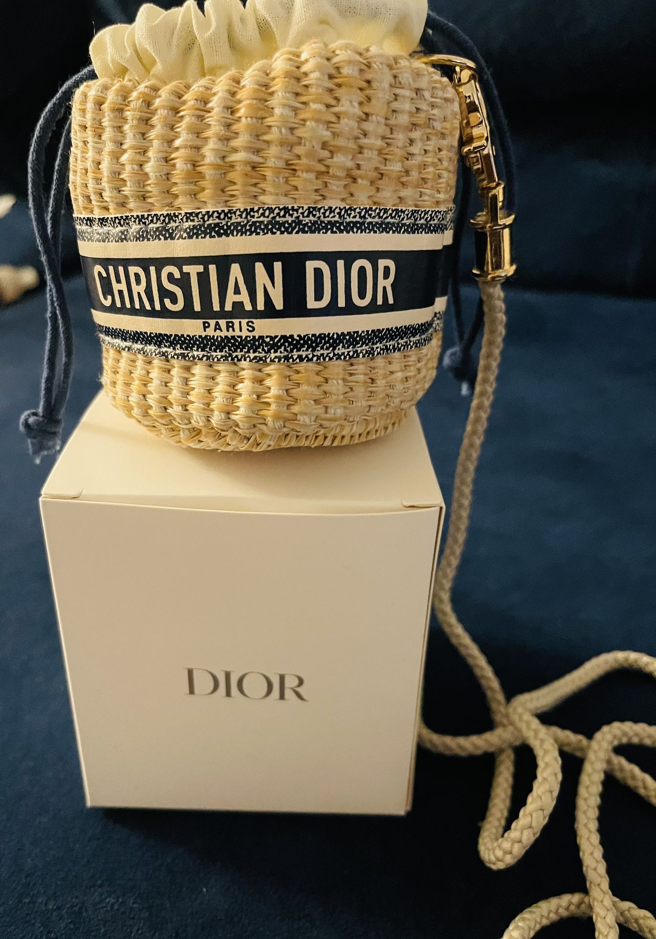 Christian Dior Straw Drawstring Pouch mini shoulder bag Crossbody Novelty CD New