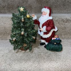 Fabric Mache 7” tall Santa Clause decorating tree figure with bag 3 pcs