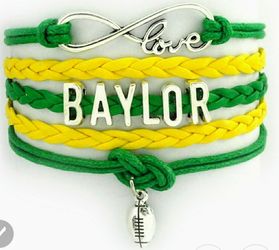 Baylor university bears love football ncaa leather braid bracelet charms new