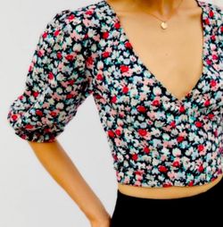 Floral Puff Sleeve Wrap Crop Top