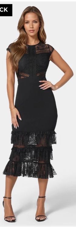 NEW - bebe TIERED LACE MIDI DRESS - SIZE L