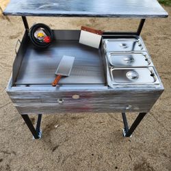 Taco cart 24" Griddle 3 steamer trays catering cart  plancha para tacos pupusas con vaporeras de acero inoxidable