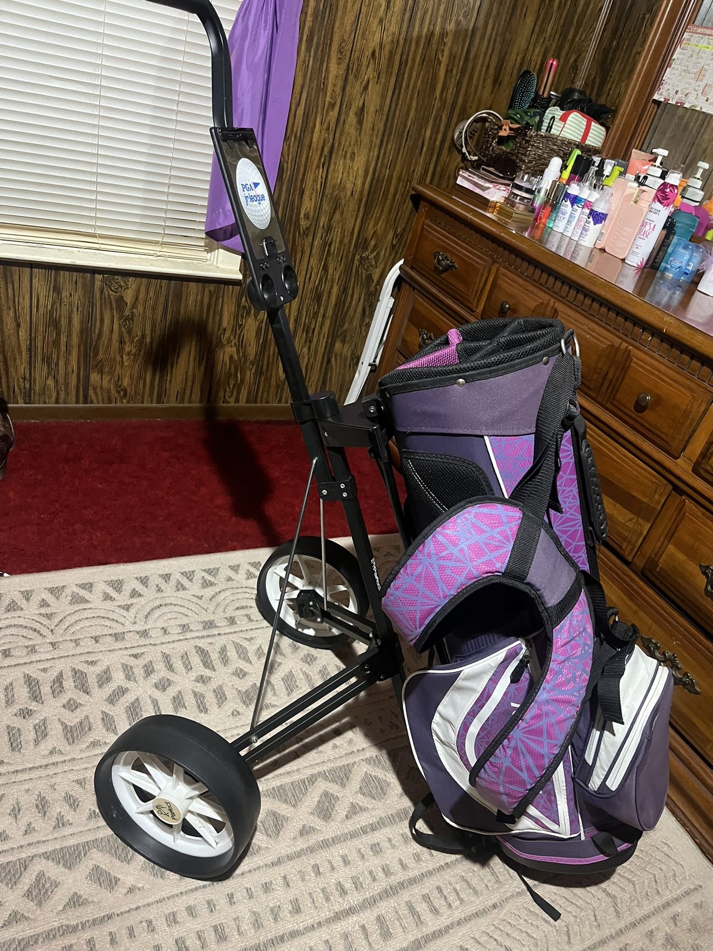LADIES TOP FLIGHT GOLF BAG & PUSH CADDIE