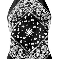 SMALL Black Design by Olivia Women's Sexy Paisley Bandana Halter Top Shirt-