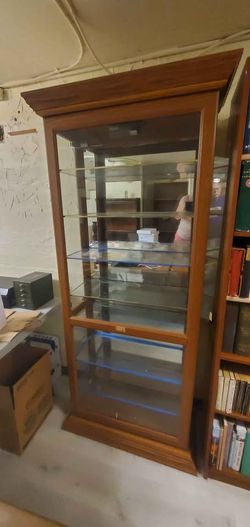 Oak Display Cabinet with Glass Shelves