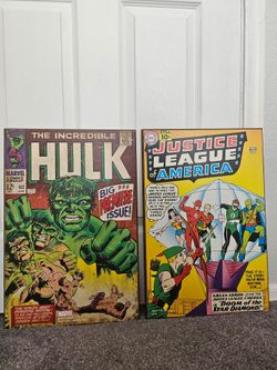 Incredible Hulk and Justice League wall art