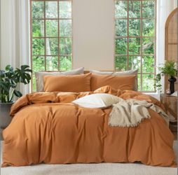 Queen Size Duvet Cover Set Orange 