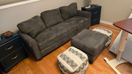 Lightly used Gray Microfiber 3-Seat Sofa with Ottoman