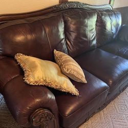 Leather And Cherry Appointed Couch