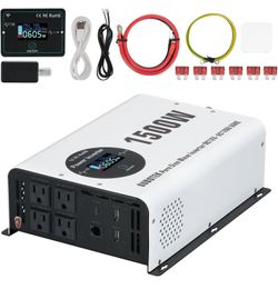 1500W Pure Sine Wave Power Inverter with Peak 3000W,12V to 120V AC Converter, Wireless Remote