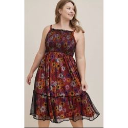 Brand New Torrid Red Floral Mesh Midi Dress - Size 3X