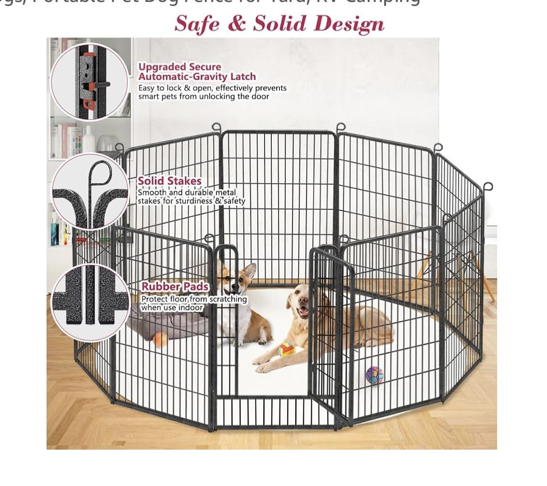 Dog Playpen Outdoor, 40 inch 10 Panels Heavy Duty Dog Fence for Indoor Outdoor, Rustproof Metal Dog Pen for Large Medium Small Dogs, Portable Pet Dog