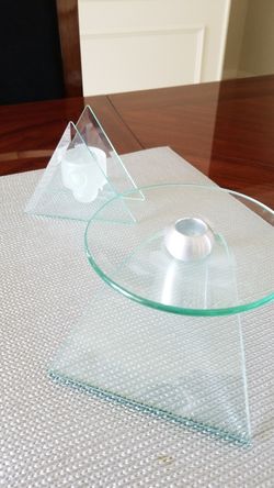 Like New Modern Glass Candleholder Pair