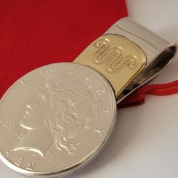 925 Sterling Silver and 14k Solid Gold Money Clip w/ 1922 Peace Dollar Coin – Vintage Style