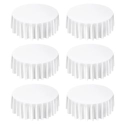 VEVOR White Round Tablecloths 6 Pack, 120 Inches in Diameter, Stain- & Wrinkle- Resistant, Machine Washable Table Clothes, Polyester Fabric Table Cove