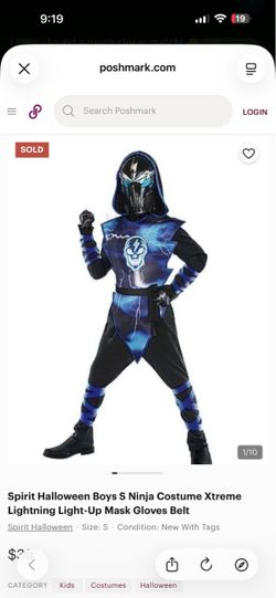 Spirit Halloween Boys S Ninja Costume Xtreme Lightning Light-Up Mask Gloves Belt