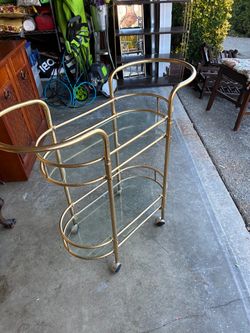 Gold Metal Bar Cart with Glass Shelves