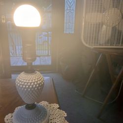 Vintage Art Deco design Hobnail Milk Glass Table Lamps Fenton