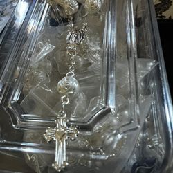 Baptism Favors (24 PCS) Mini Rosaries. Simulated Pearl Beads Communion JA051Sil