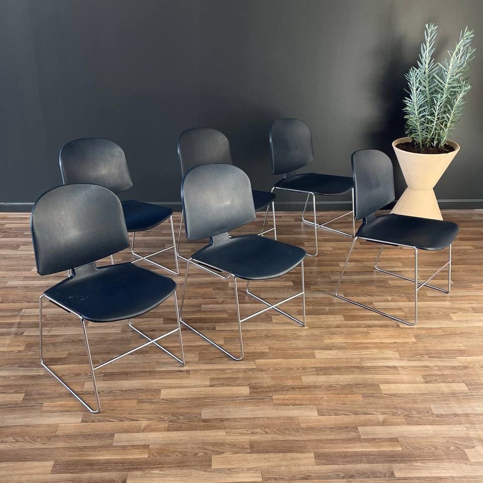 Set of 6 Mid-Century Modern Stackable Chrome Chairs by Steelcase  