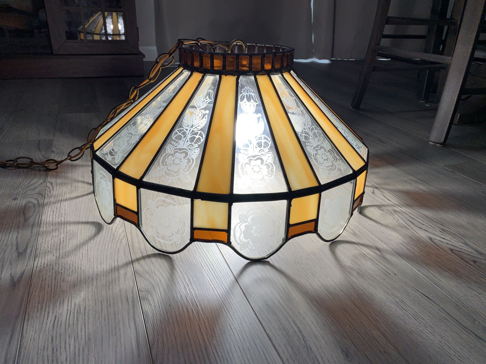 Vintage Tiffany Stained Glass Swag Hanging Lamp