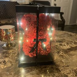 Teddy Bear Rose 10in Flower Rose Bear with Box & Led Light