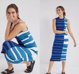 NWT $168 Anthropologie x Corey Lynn Calter Blue Striped Midi Pullover Dress XS