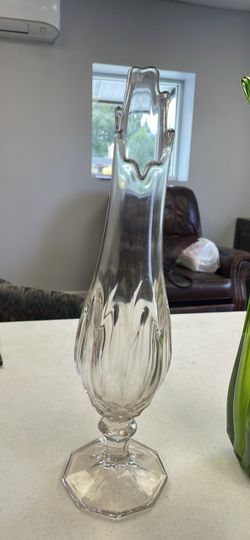 L E Smith clear swung vase 181/2 inches high.