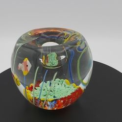Vintage Art Glass Aquarium Candlestick Holder/ Paperweight 