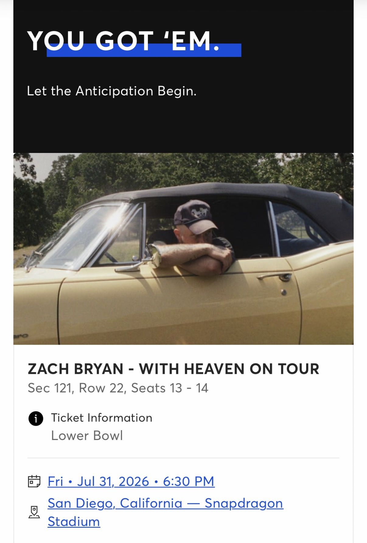 Zach Bryan Concert 07/31/2026