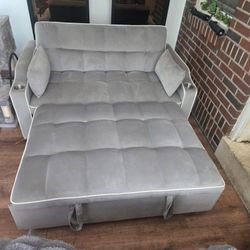 3 In 1 Sleeper Sofa Couch Velvet Convertible Love Seat