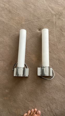 Pair Of High End Waterworks Opus Modern Deco Style Wall Chrome And White Glass Wall Sconces Lights