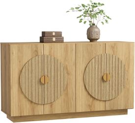 55" Fluted Buffet Cabinet, Symmetrical Arched Accent Sideboard with Storage,Large Console Table