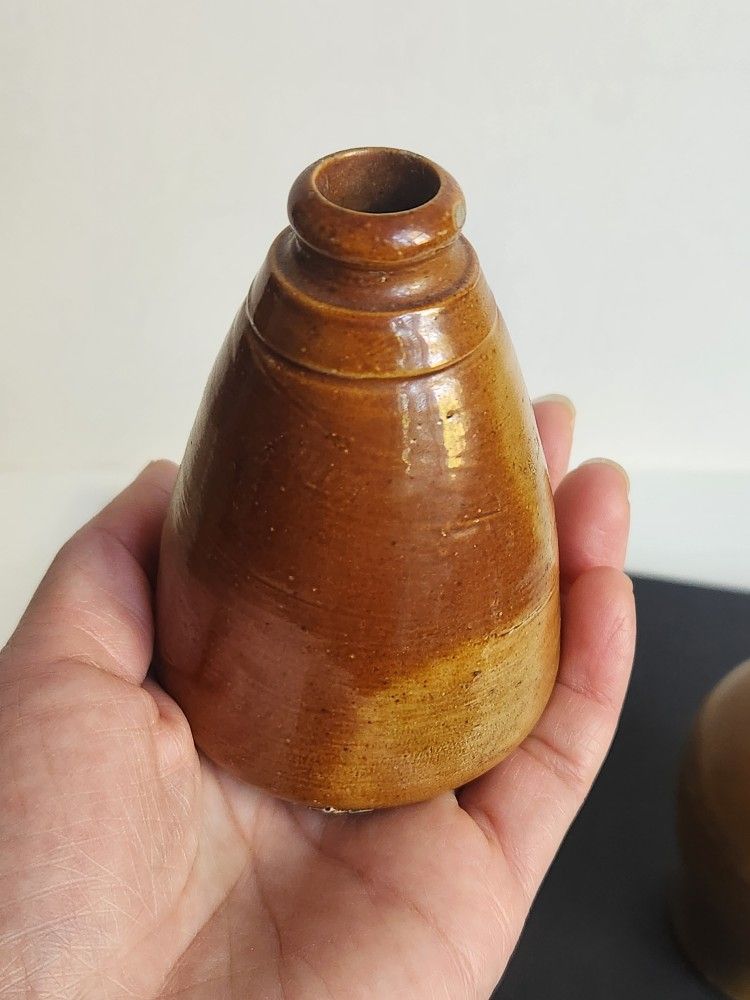 Antique Salt Glazed Stoneware Inkwell Ink Bottle Earthenware Vase "B"