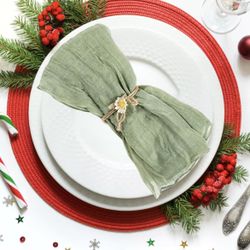 18 Cheesecloth Napkins 20 X 20 Inch Gauze Dinner Cloth Napkins With Wrinkled, Fall Thanksgiving Sage Cheese Cloth Napkins Bulk For Wedding Baby 