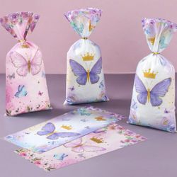 25pcs Purple Pink Butterfly Bags With Metal Twist Tie,Gifts Package Wedding Accessories Birthday Party Favors Decorations Butterfly Theme Party Suppli