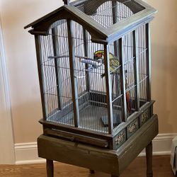 Vintage - Hand Crafted Wood Bird Cage Hand Painted / Never Used-Beautiful Accent Piece