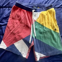 POLO RALPH LAUREN Men's Red Multi Classic Fit Colorblock Interlock Cotton Shorts